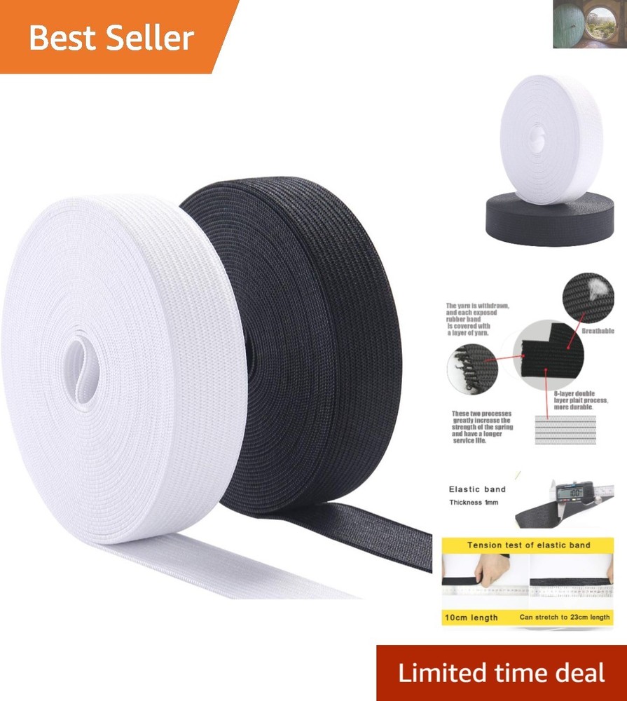 Comfortable 3/4 Inch High Elasticity Knit Band - 10 Yards in Black & White