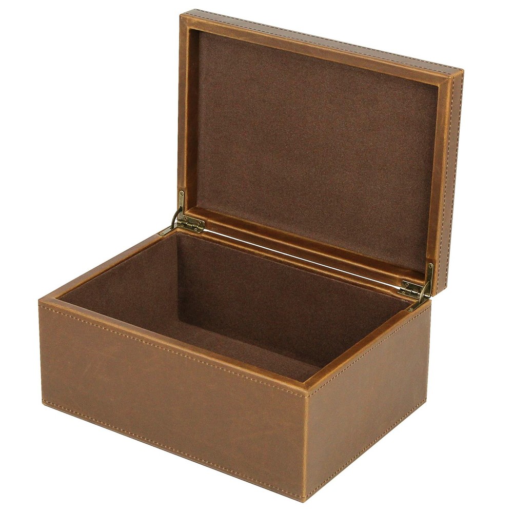 Faux Leather Decorative Keepsake Box with Wooden Structure for Accessories