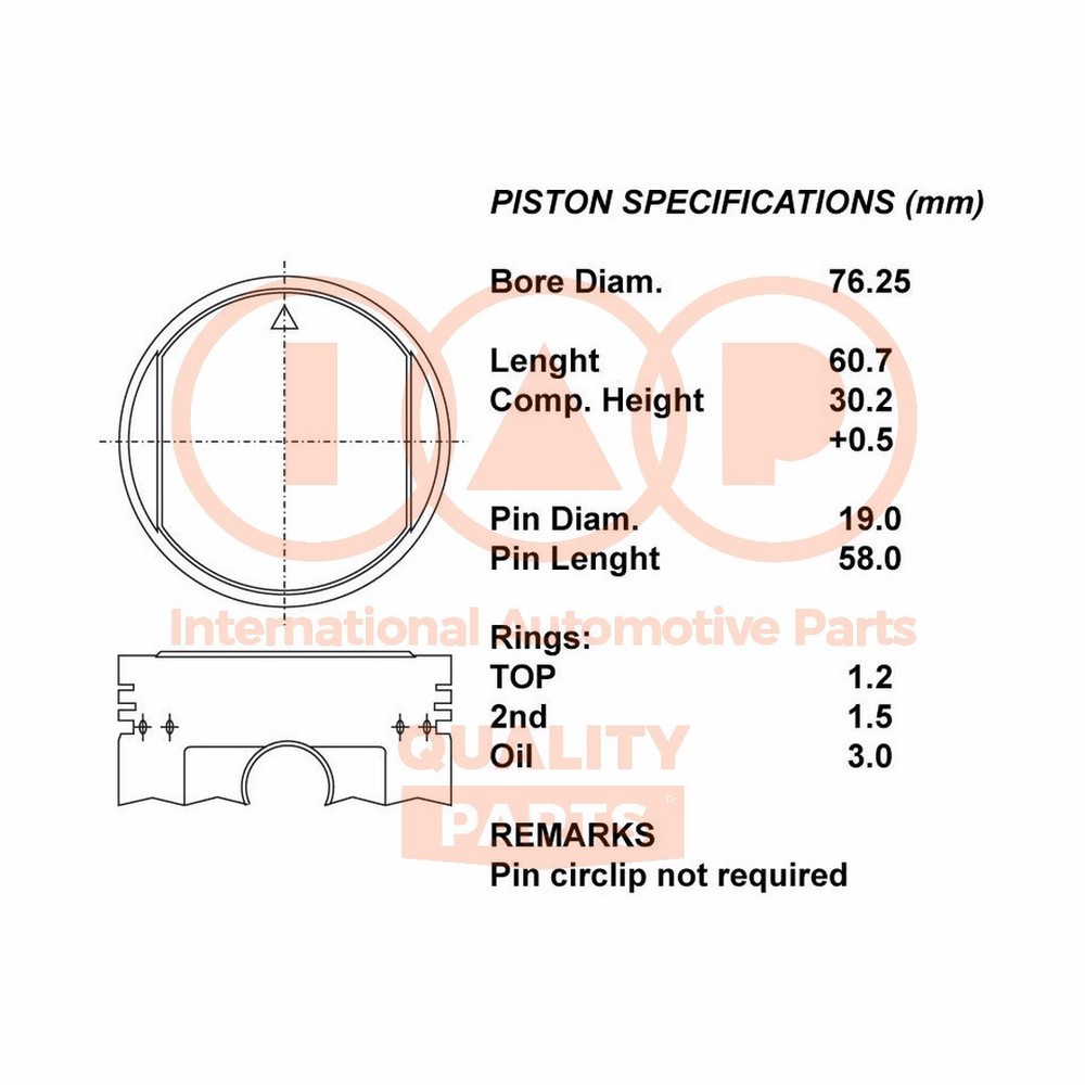 Complete Piston Series 101-03031 IAP QUALITY PARTS for DAIHATS - Upgrade 025