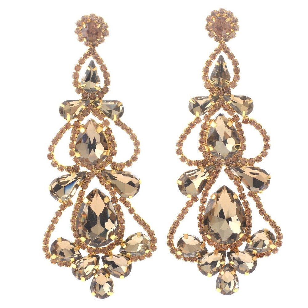 Gold Tone Metal Rhinestone Drop Post Earrings ESE2871-TOP