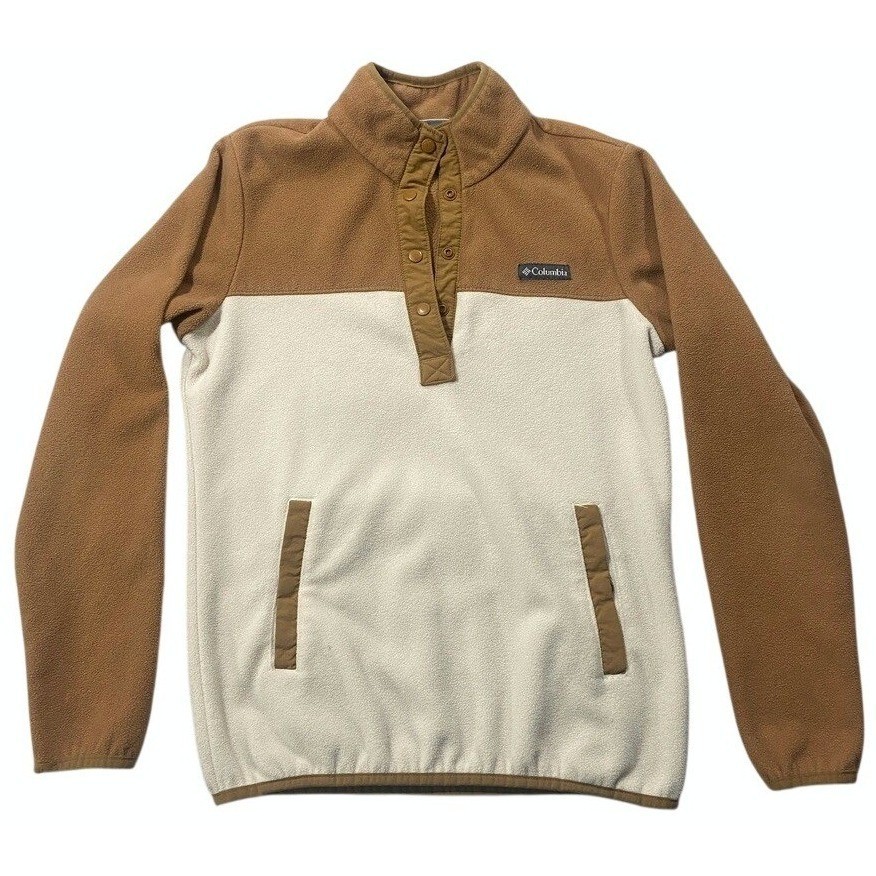 Columbia Benton Springs Fleece Pullover Tan Cream Colorblock Snap Neck XS XL0359