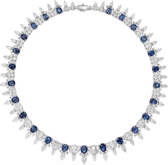 25ct Oval Simulated Sapphire Diamond Tennis Necklace 14k White Gold Plated Silver