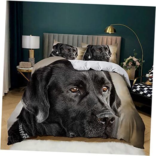 Bedding Sets Size Black Labrador, Soft Microfiber Duvet Queen Black Animal Dog