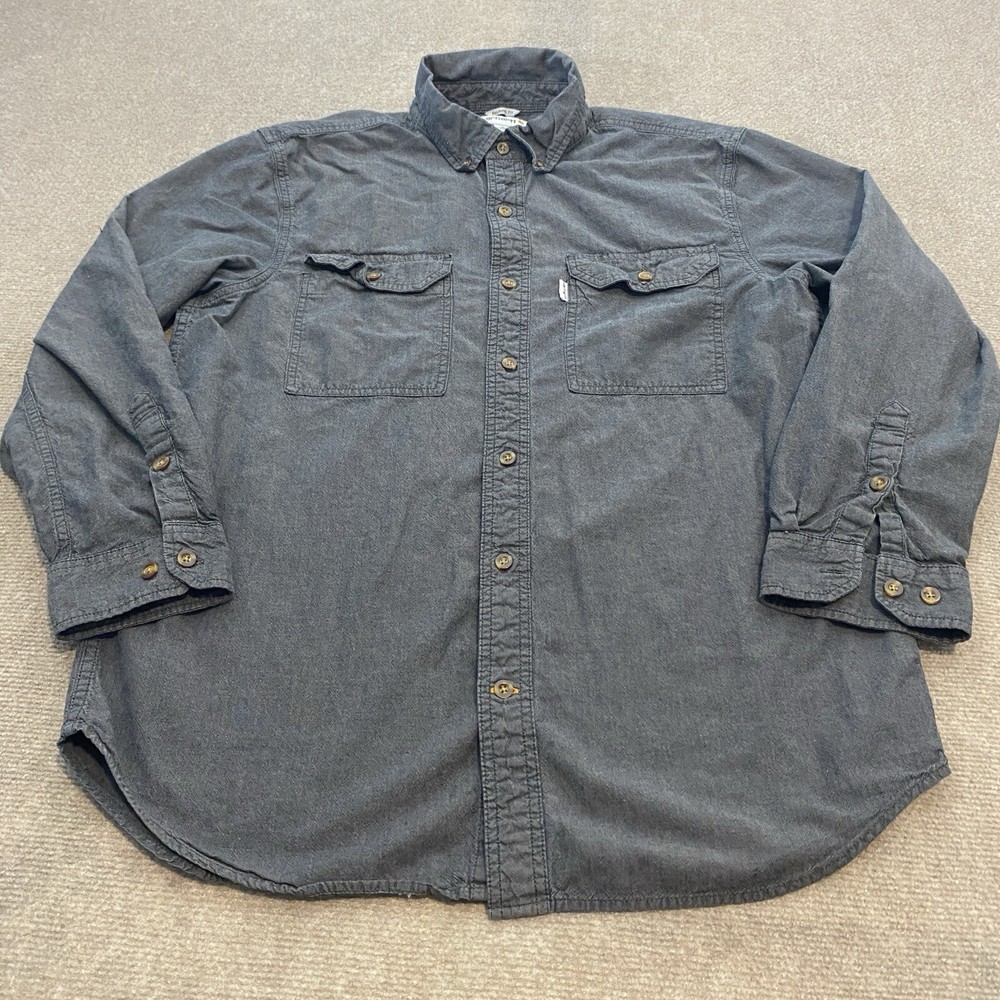 Carhartt Shirt Mens L Chambray Button Up Long Sleeve S202 BKC Distressed Grunge