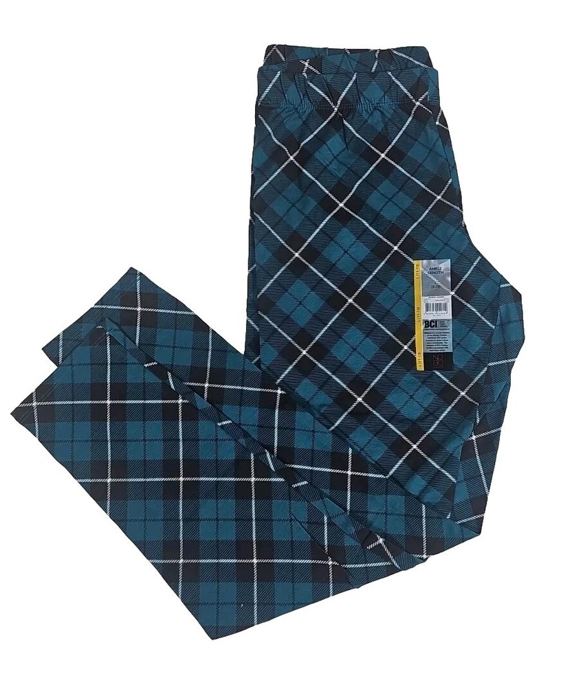 NOBO NO BOUNDARIES JUNIORS GREEN & BLACK PLAID ANKLE LEGGINGS L (11-13) NWT