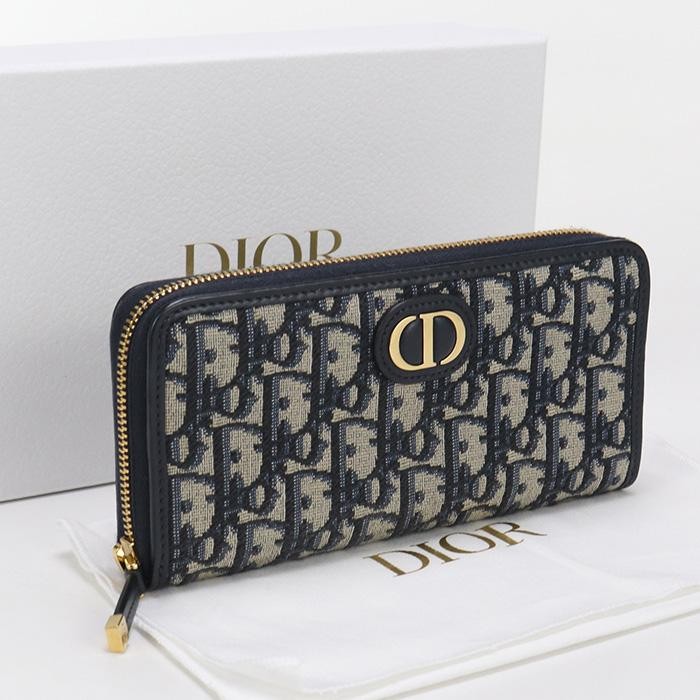 Dior Oblique Jacquard Navy Long Zip Wallet Authentic With Box