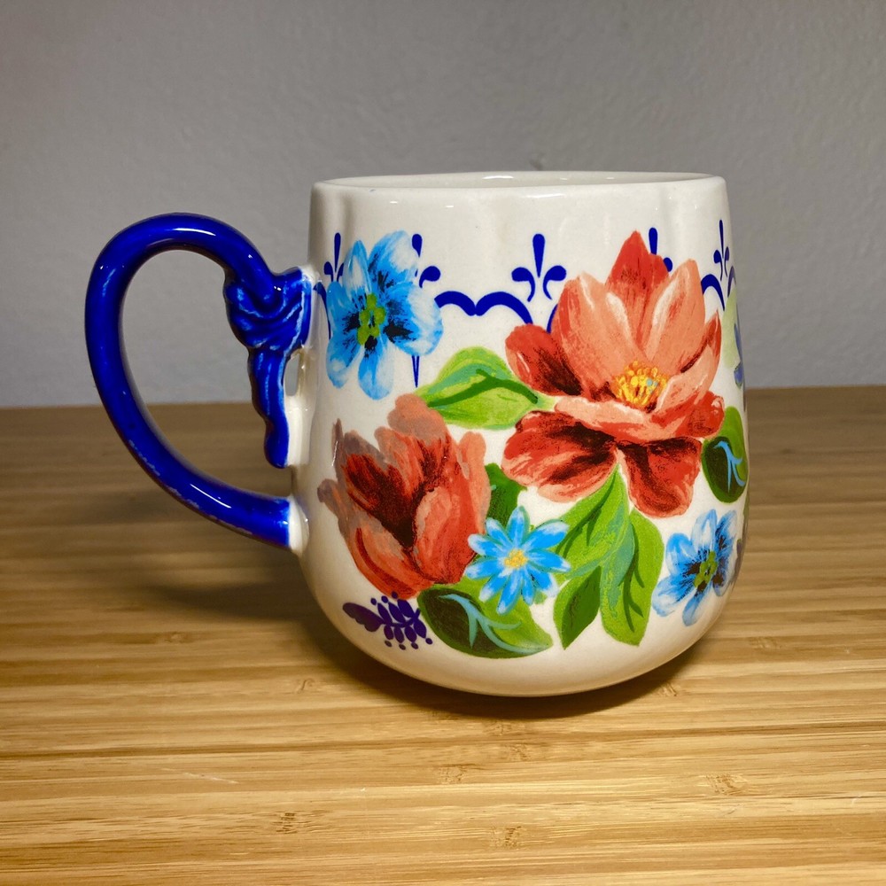 The Pioneer Woman Stoneware Red & Cobalt Spring Bouquet Potbelly Coffee Mug Cup