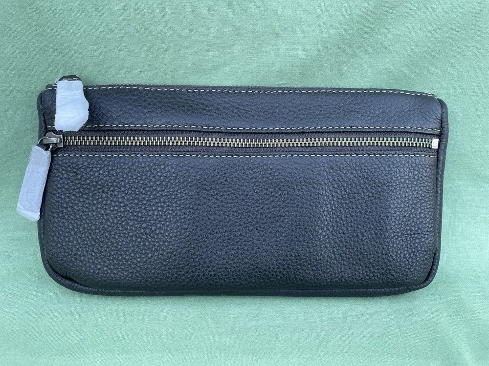 Levenger Leather Carry-All Zippered Case Pouch Bomber Jacket Mocha Color