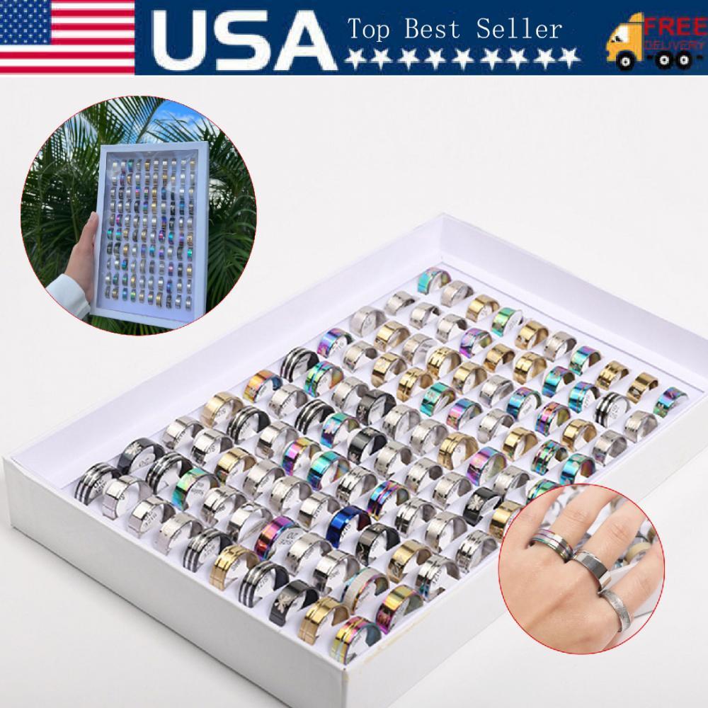 Bulk Lot Mixed Stainless Steel Rings Men's women's Fashion Ring Wholesale 100pcs