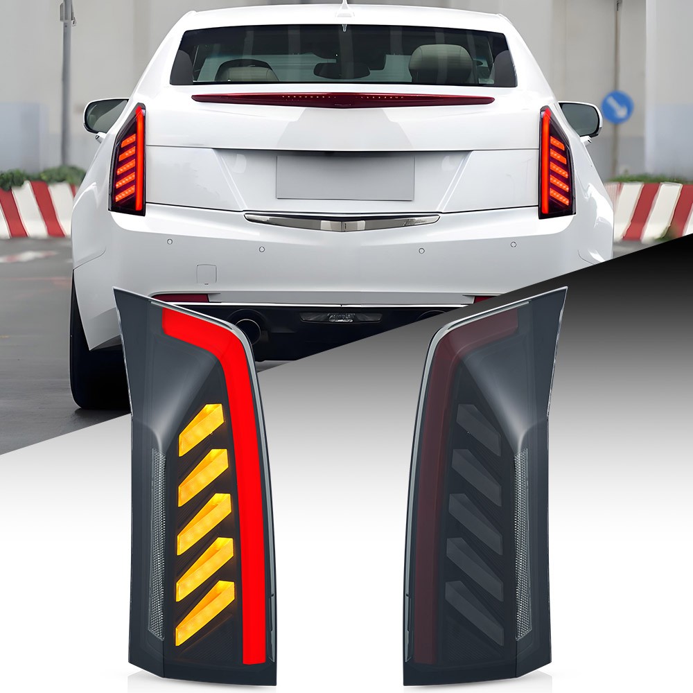 For 2013-2023 Cadillac ATS Smoke FULL LED Tail Light DRL w/Animation Rear Lamps