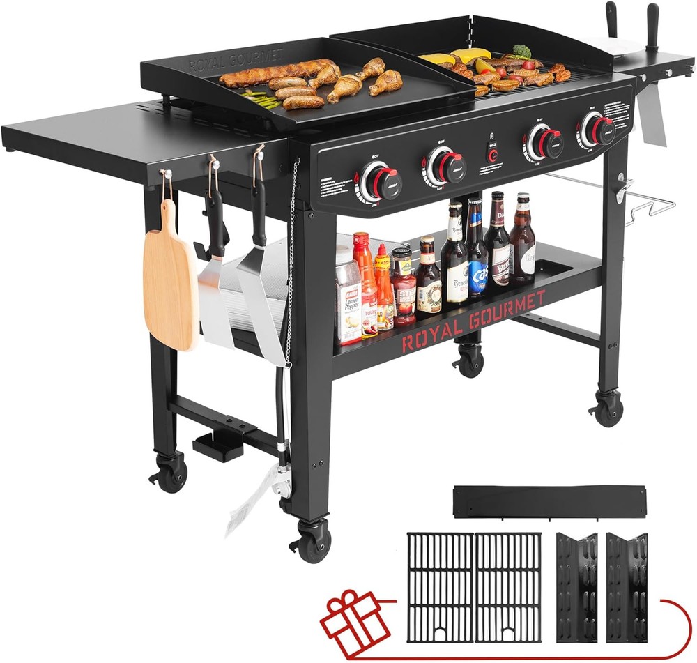Royal Gourmet GD405A 4-Burner Propane Gas Grill and Griddle Combo with Black