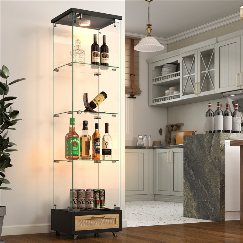 Modern Tempered Glass Display Cabinet Antique Cabinet with LED Lights & wheels