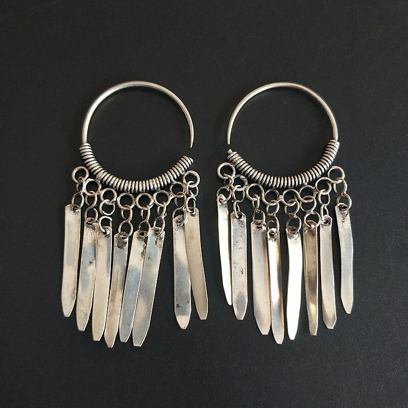 Retro tradition tribal Personality hand miao silver tassels joker earring 1pair