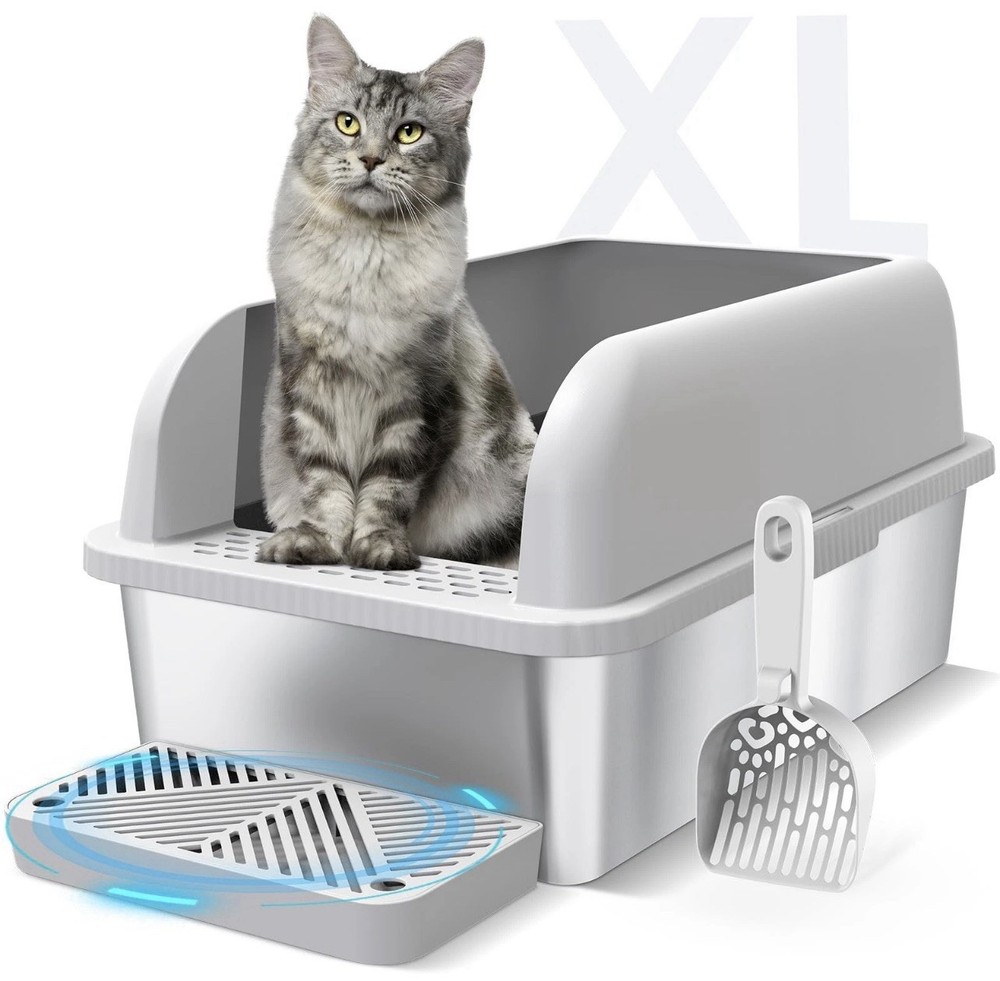Suzzipaws Enclosed Stainless Steel Cat Litter Box with Lid Extra Large Litter...
