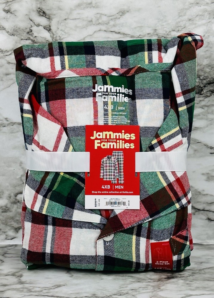 NEW Mens 4XB Pajamas Red Green Plaid 2-Piece Sleep Set Jammies for Your Families
