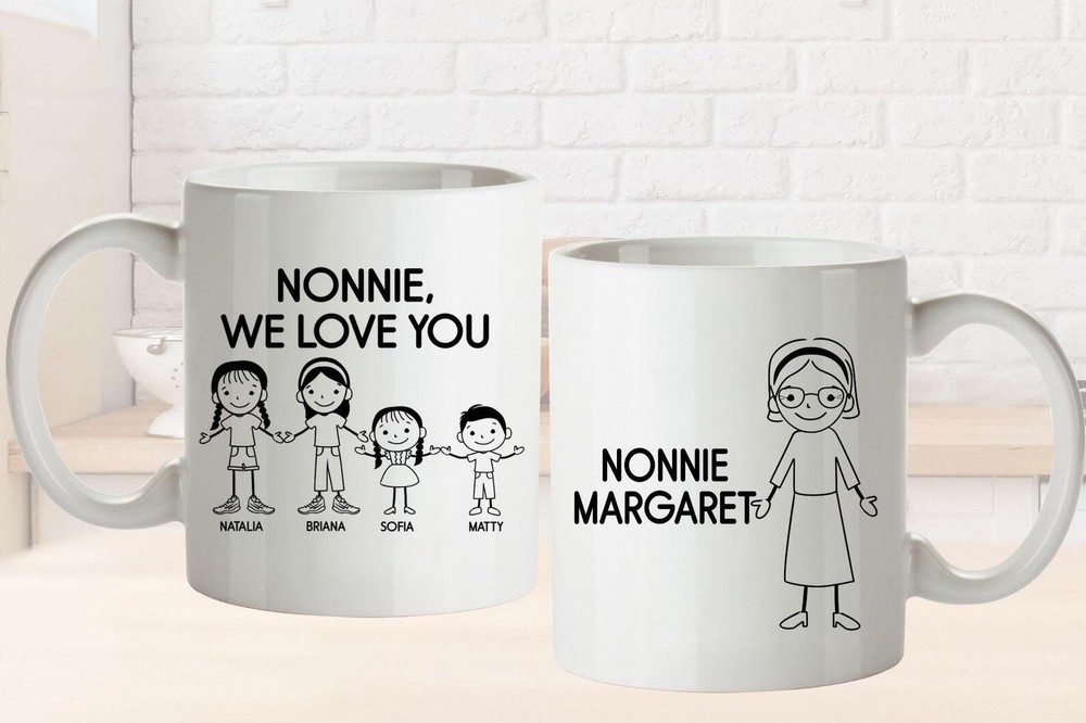 Unique Nonnie Grandmother Gift Mug L Personalized Stick Figure Family L