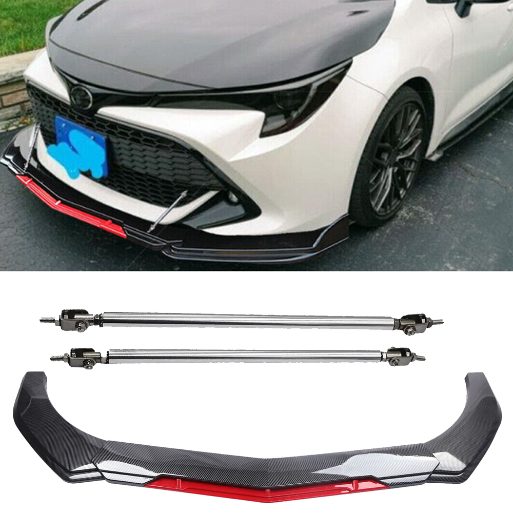 Toyota Corolla Carbon Fiber Front Bumper Lip Spoiler with Splitter & Strut Rod