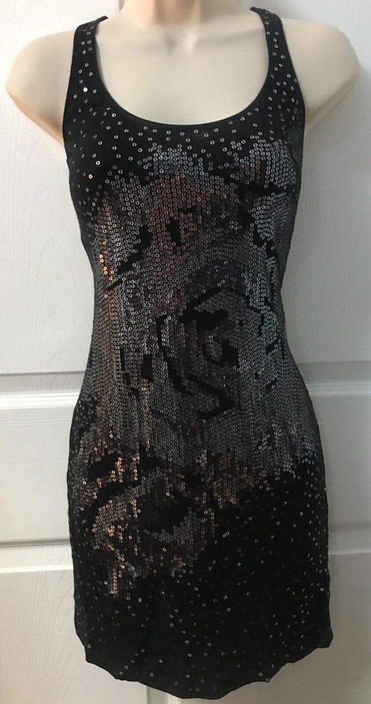 Amazing EXPRESS Bling Holiday New Years Sexy Sequin Cocktail Dress Black women S-image