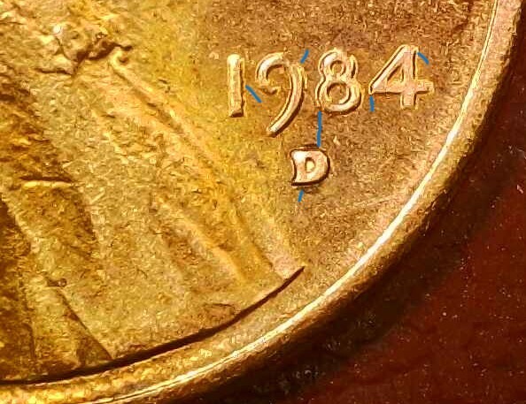 1984 D Lincoln Penny with Strong Date Doubling - Code 75