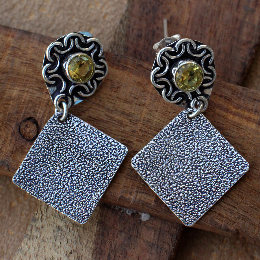925 Silver Plated Citrine Ethnic Handmade Jewelry Earrings 1.8