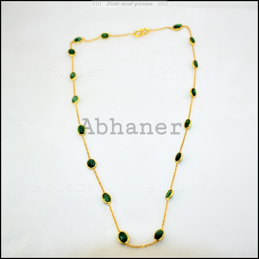 925 Sterling Silver Beautiful Handmade Emerald Gemstone Chain Necklace All Sizes