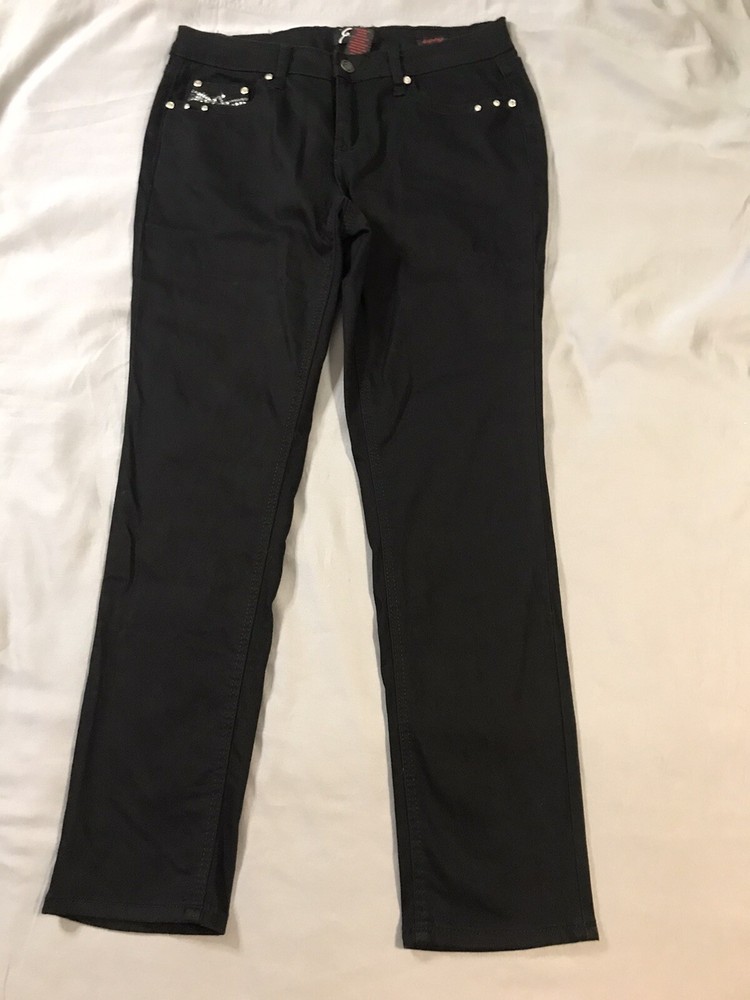 Женские джинсы Earl 8P 30x29 черные узкие со стразами