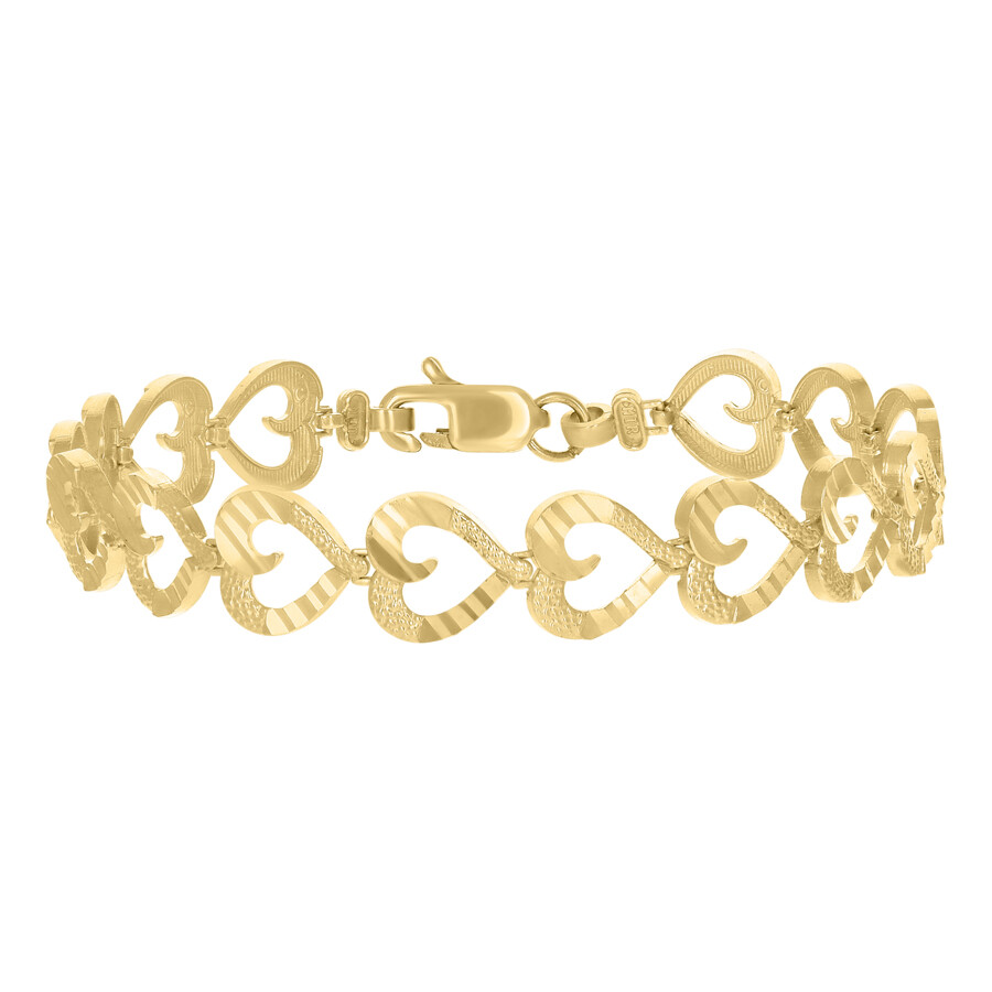 10k Yellow Gold Heart Link Bracelet for Women 7 Inch 5.8 Grams