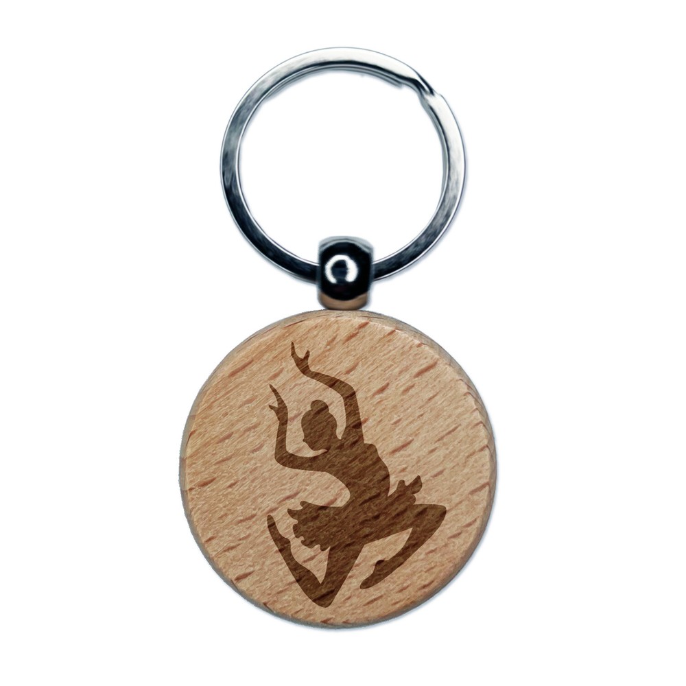 Elegant Ballerina Leaping Wooden Keychain Charm Tag