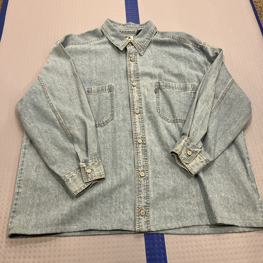 Levis Red Tab Denim Shirt Mens Large Blue Western Rodeo Cowboy Chambray Workwear