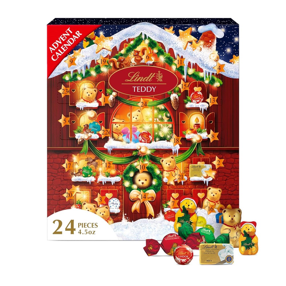 Lindt Holiday Teddy Bear Chocolate Candy Advent Calendar, 4.5 Ounce, Red