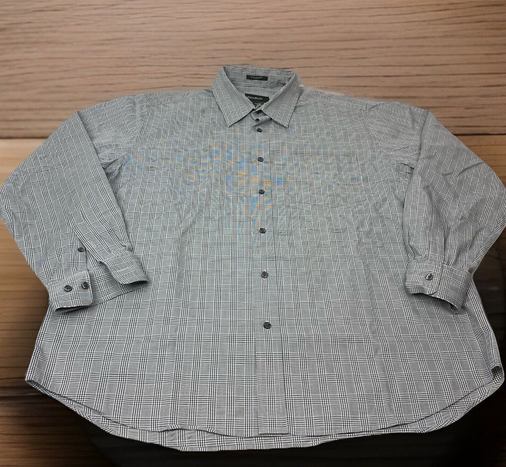 Eddie Bauer Men’s XL Extra Large Gray Plaid Cotton Pocket  Button Down Shirt