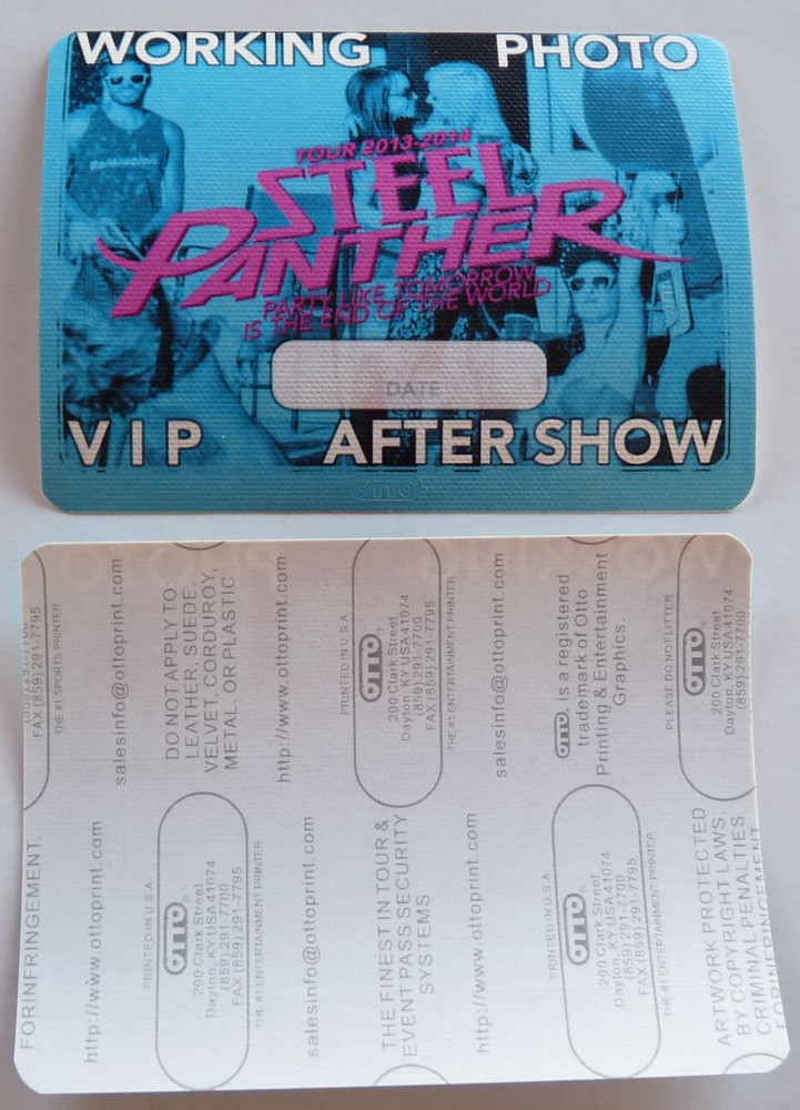 Steel Panther 2013-2014 Concert Tour Blue Backstage Pass D15
