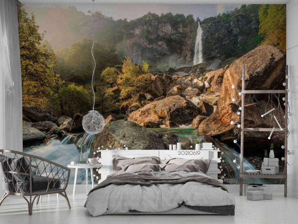 3D Mountain Waterfall River Landscape Wall Murals Wallpaper Murals Wall Sticker