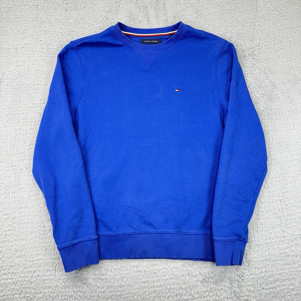 Tommy Hilfiger Mens Blue Crewneck Sweatshirt Embroidered Flag Size M Excellent Condition