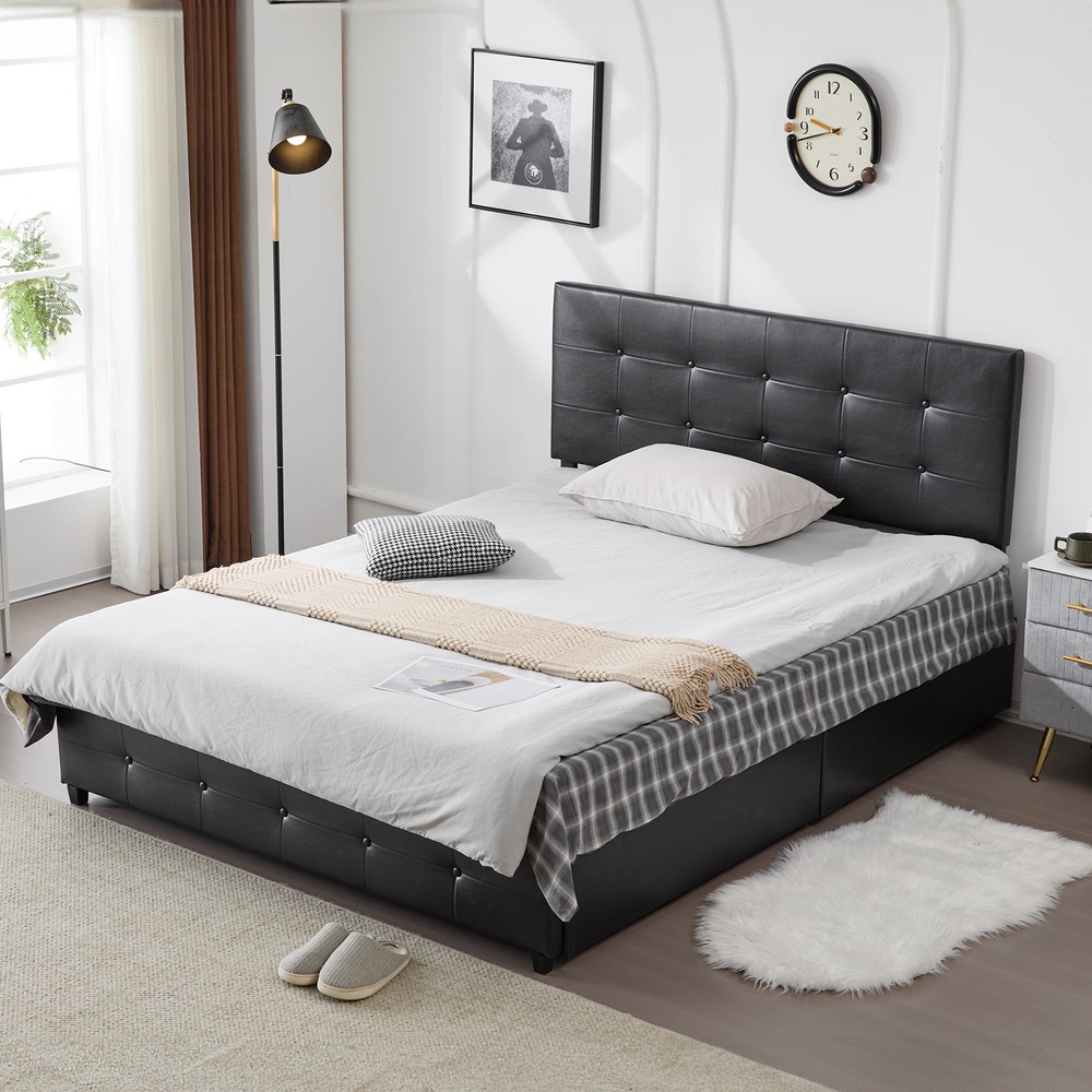 Metal Platform Bed Frame with Headboard, Footboard & 4 Storage Drawers for Bedroom