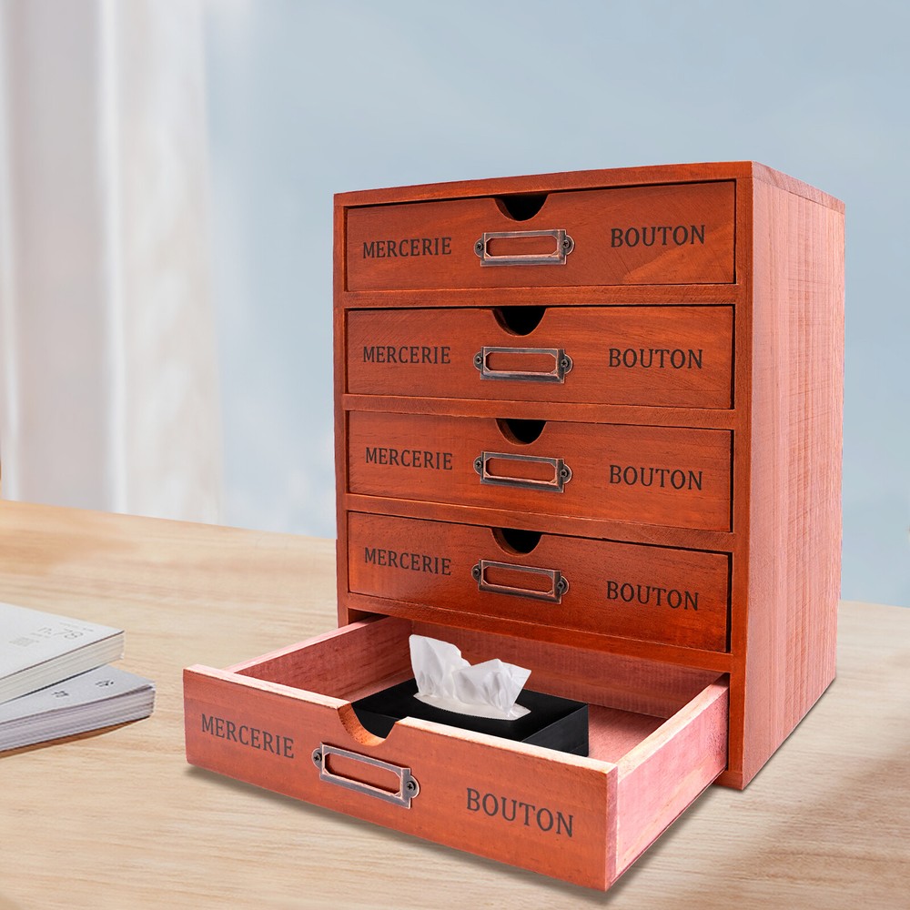 Vintage 5 Layers Large Jewelry Organizer Wooden Storage Box Case With 5 Drawers