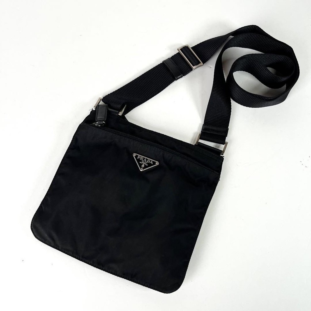 Prada nylon sacoche shoulder bag with triangular logo in excellent condition