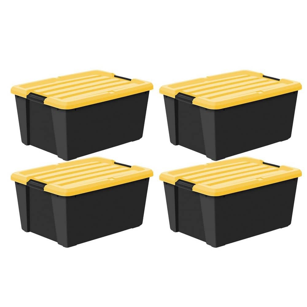 45qt Black Stackable Latching Storage Bins with Lids - Set of 4