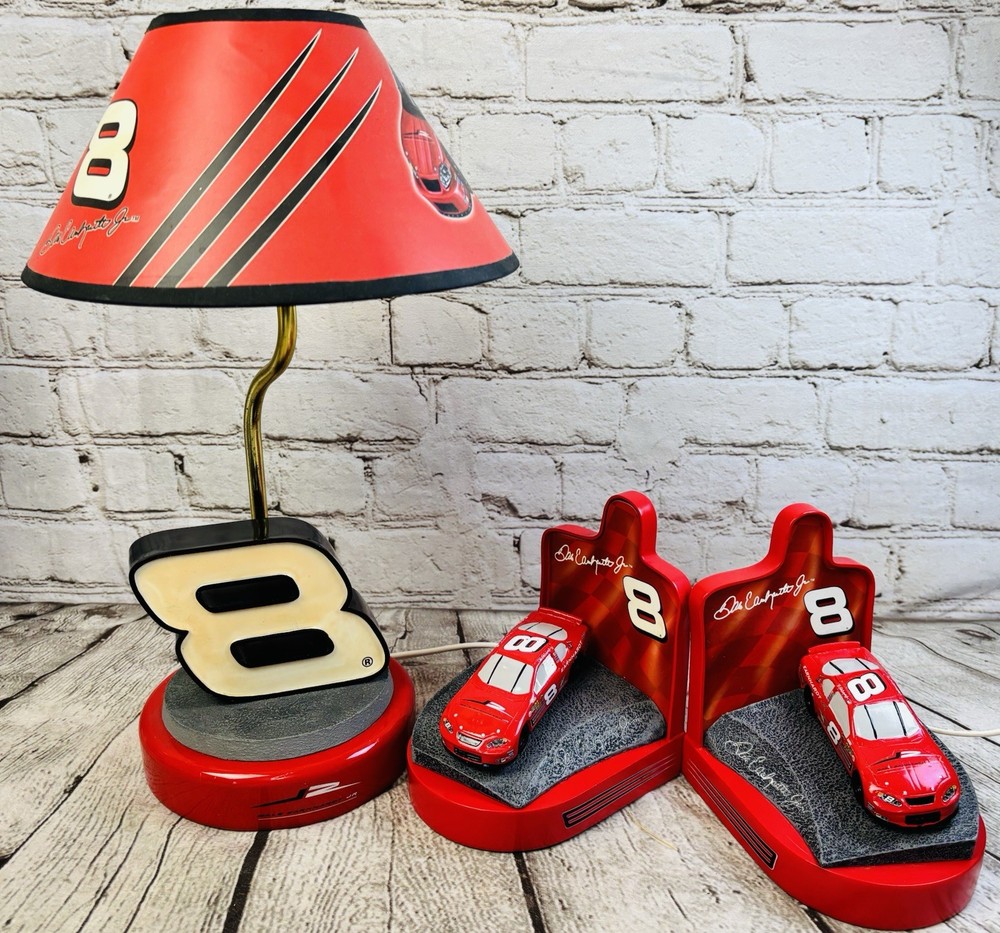 Dale Earnhardt Jr. Lamp & Bookends Set #8 NASCAR Collectible