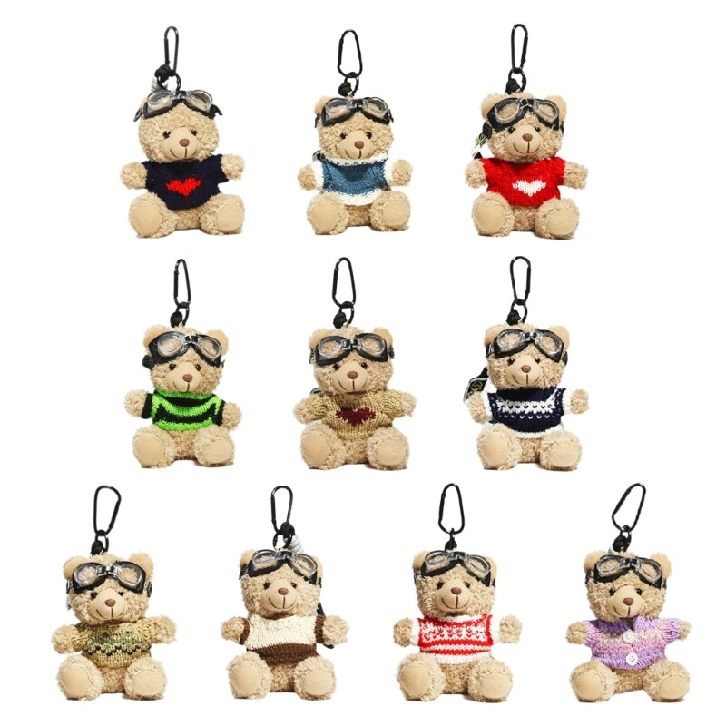 Cartoon Pilot Bear Keychain for Bags Keys Backpacks Animal Keyring Accessory
