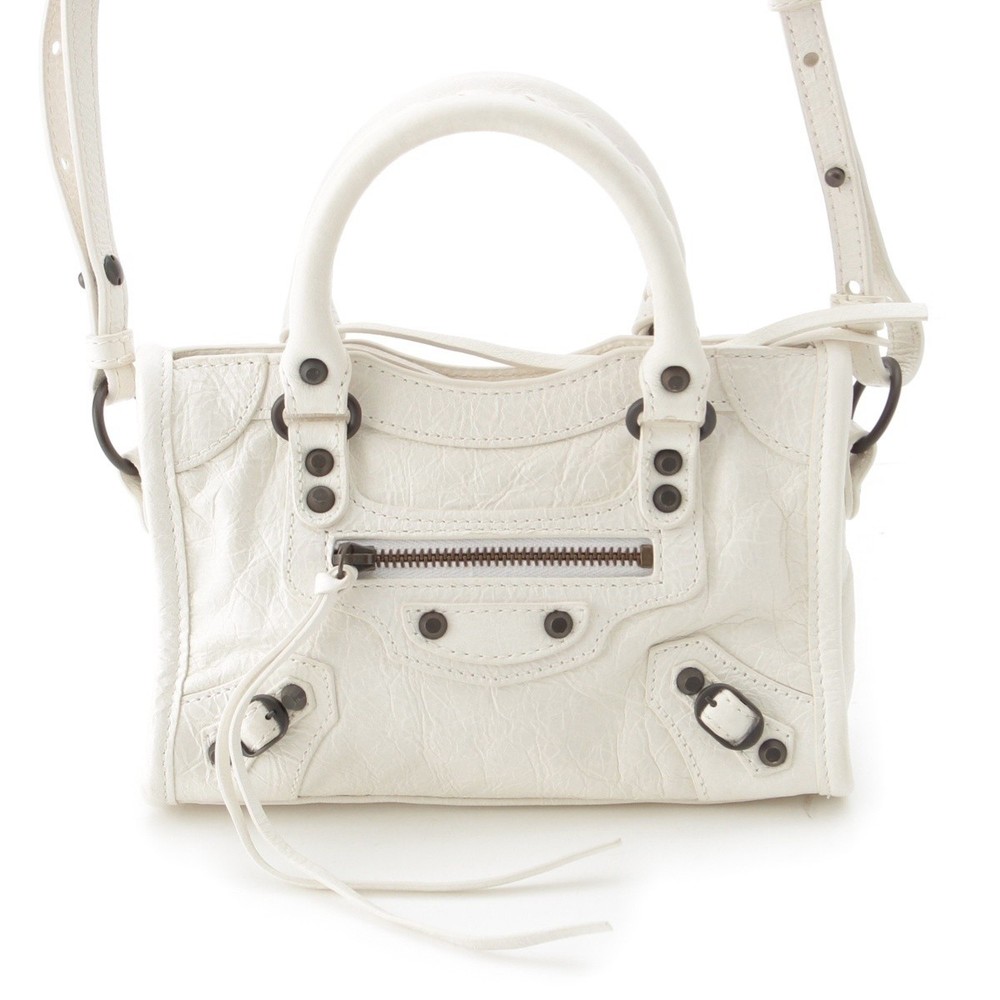 Balenciaga Le City Nano Leather 2 Way Shoulder HandBag 819671 White 144577