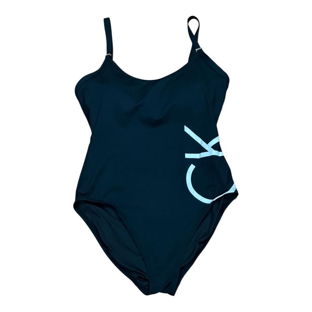 Calvin Klein Swimsuit Womens Medium Black Blue Logo One Piece Adjustable Straps