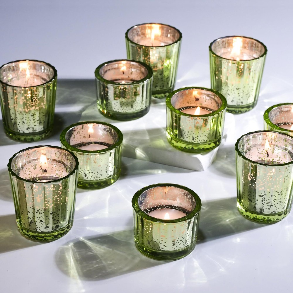 20-Piece Green Glass Votive Candle Holders for Wedding Table Centerpieces  