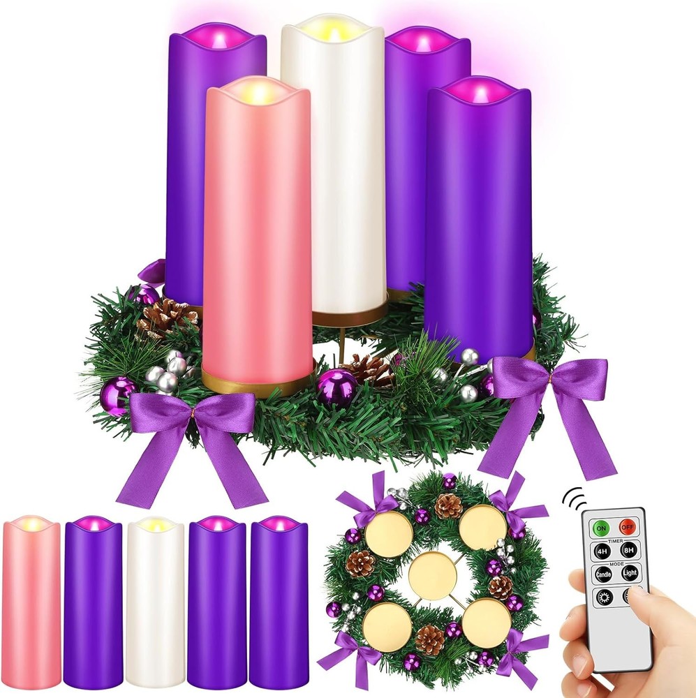 Tioncy 12 Inch Christmas Advent Wreath Candle Holder 8 x 3 x 3 in, Multicolor