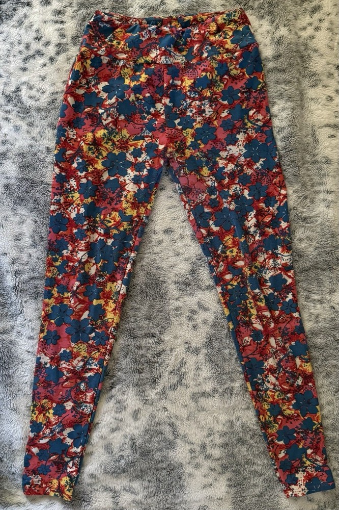 Floral Pattern Leggings One Size Multi Colored Stretch Pants