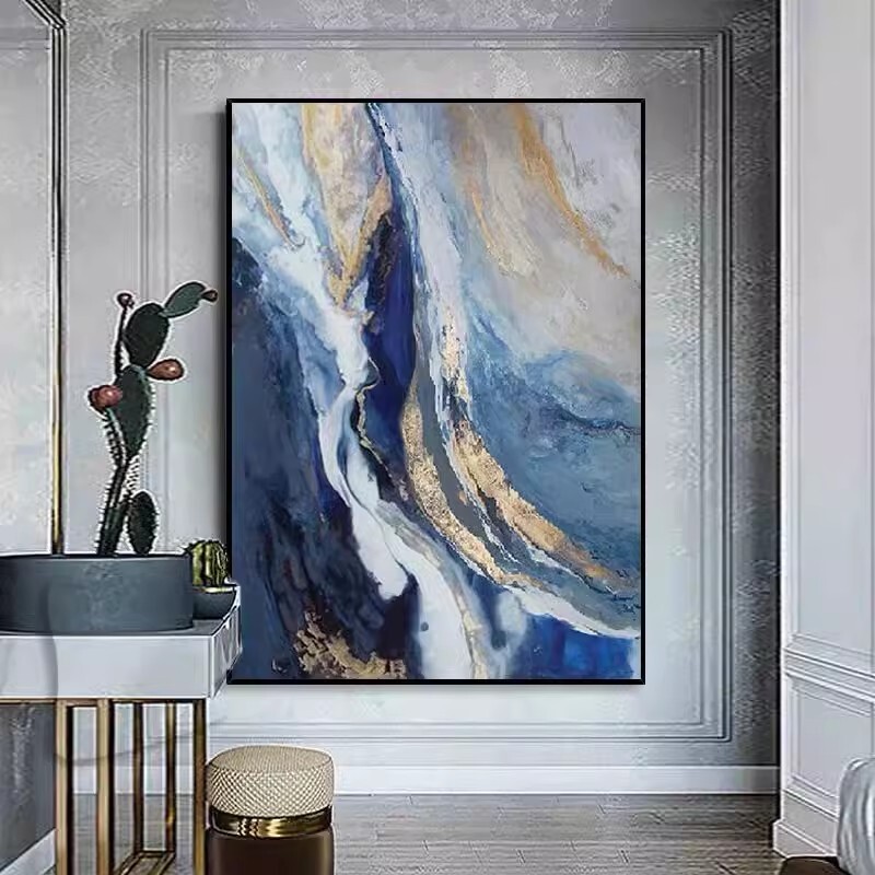 Hand-painted gold foil abstract landscape decoration oil painting 36in on canvas