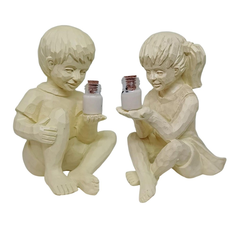 Boy Girl Garden Statue Luminous Resin Figurines Phosphor Jar Yard Outdoor Decor