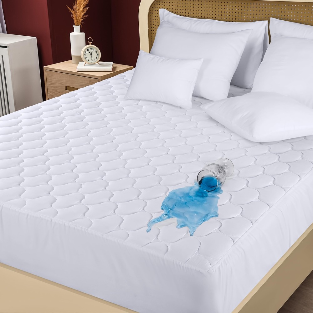 Quilted Waterproof King Mattress Protector with Stretchable Mattress Pad Coverage