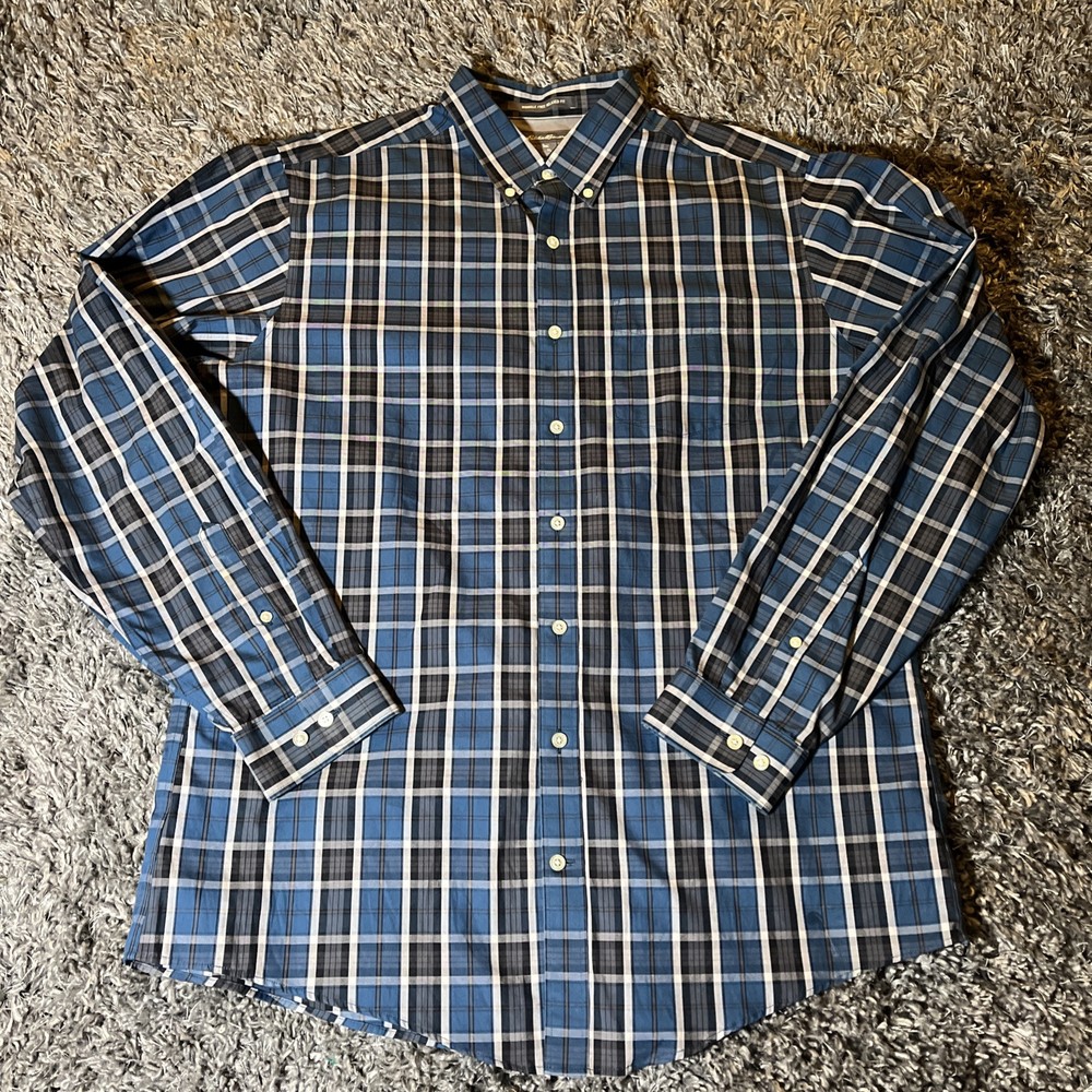 Eddie Bauer Blue Plaid Wrinkle Free Relaxed Fit Shirt Men’s LT EUC Large Tall