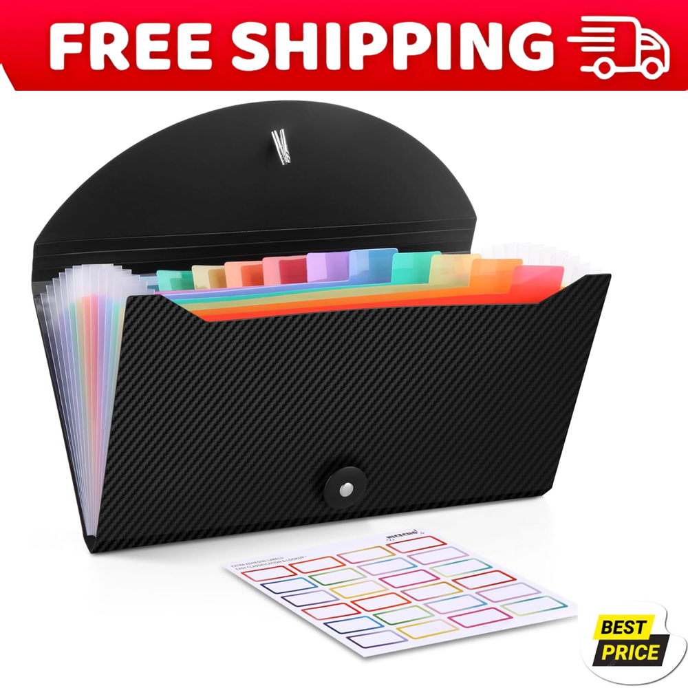 Receipt Coupon Organizer, 13 Pockets Small Accordion File Black-image